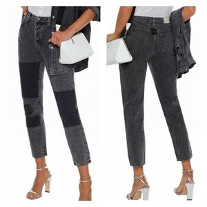 NWT IRO Lep Patchwork Distressed High Rise Slim-Leg Ankle Jeans Washed Black‎ 25